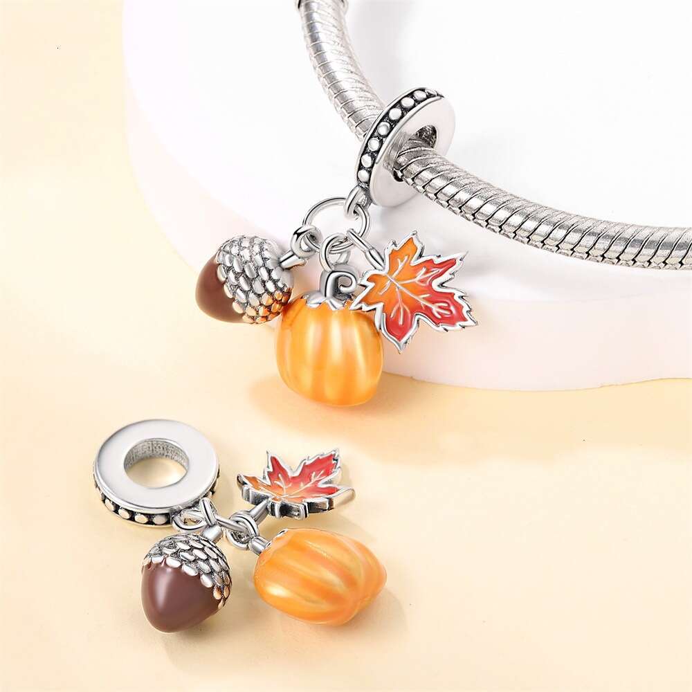 Autumn Maple Leaf Owl Squirrel Charm Beads DIY Jewelry Bracelet Accessories Copper Silver Plated New Export Model - view 4