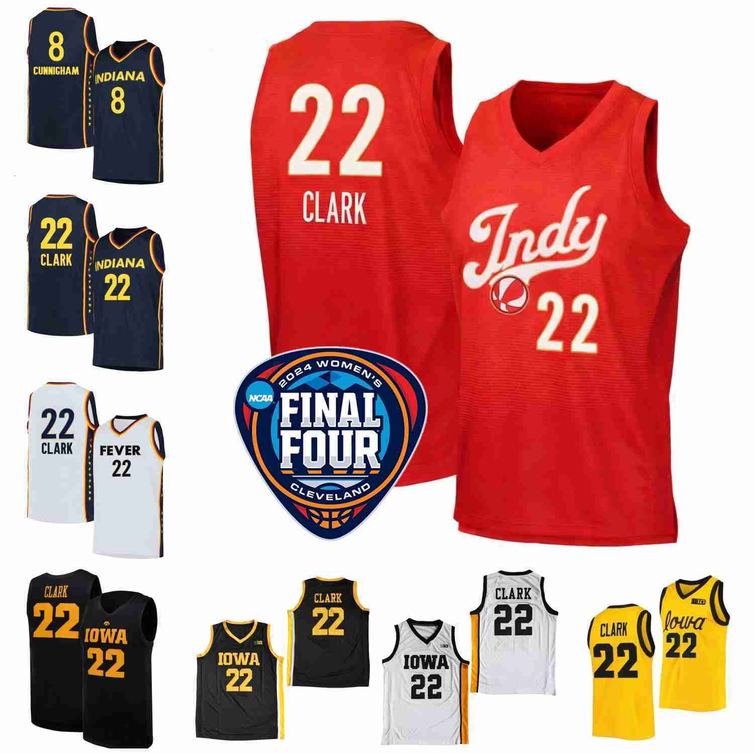 2026 Caitlin Clark Jersey Indiana Final Four 4 Women Sophie Cunningham College Basketball Iowa Hawkeyes 22 Jerseys Red Black Yellow White Navy Men You