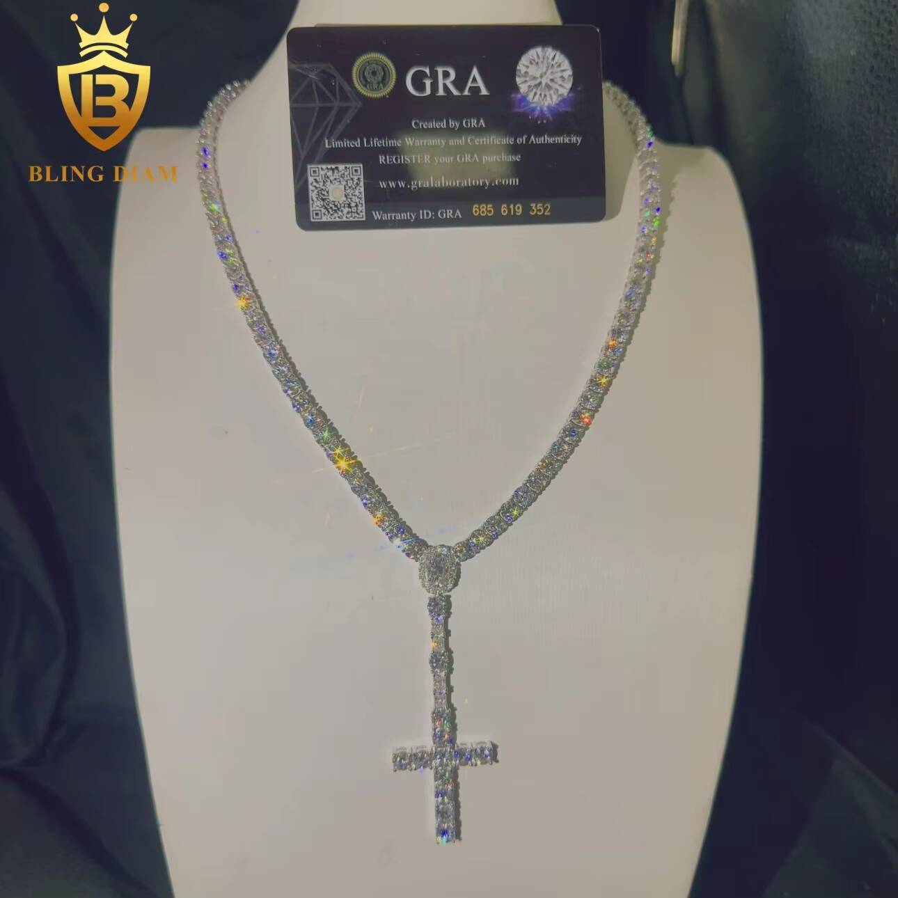 Pass Diamond Tester 925 Sterling Silver Hip Hop Jewelry Fashion VVS Moissanite Diamond Moissanite Tennis Chain Necklace - view 6