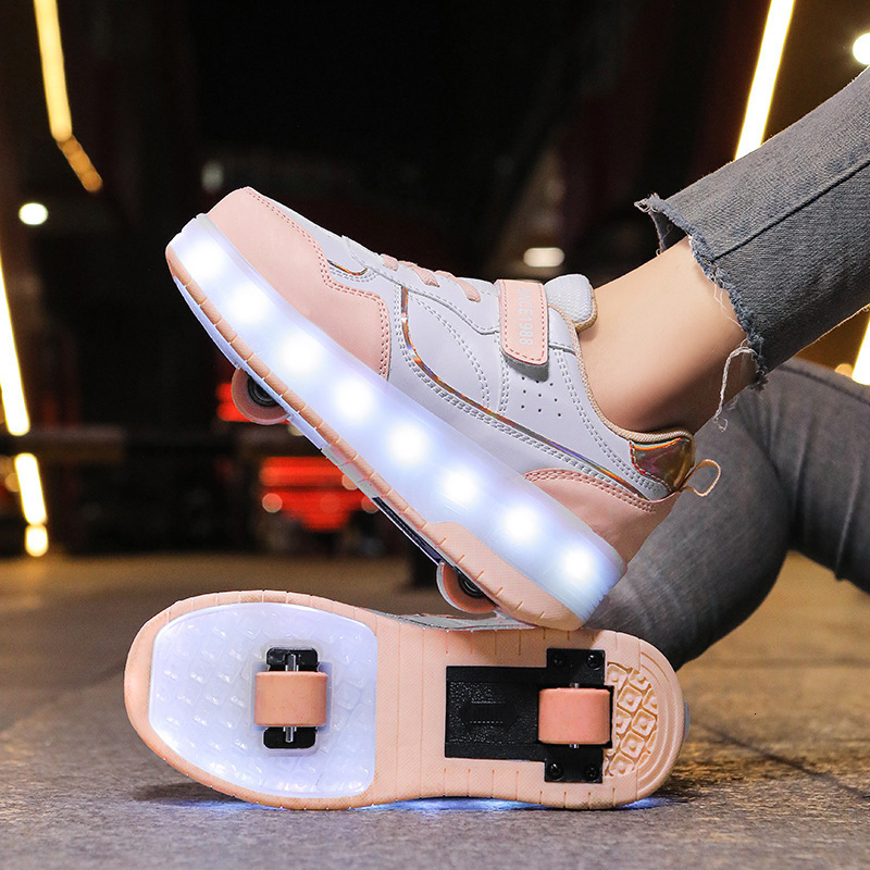 29-40 USB Charging Children Sneakers With 2 Wheels Girls Boys Led Shoes Kids Sneakers With Wheels Roller Skate Shoes SH190916