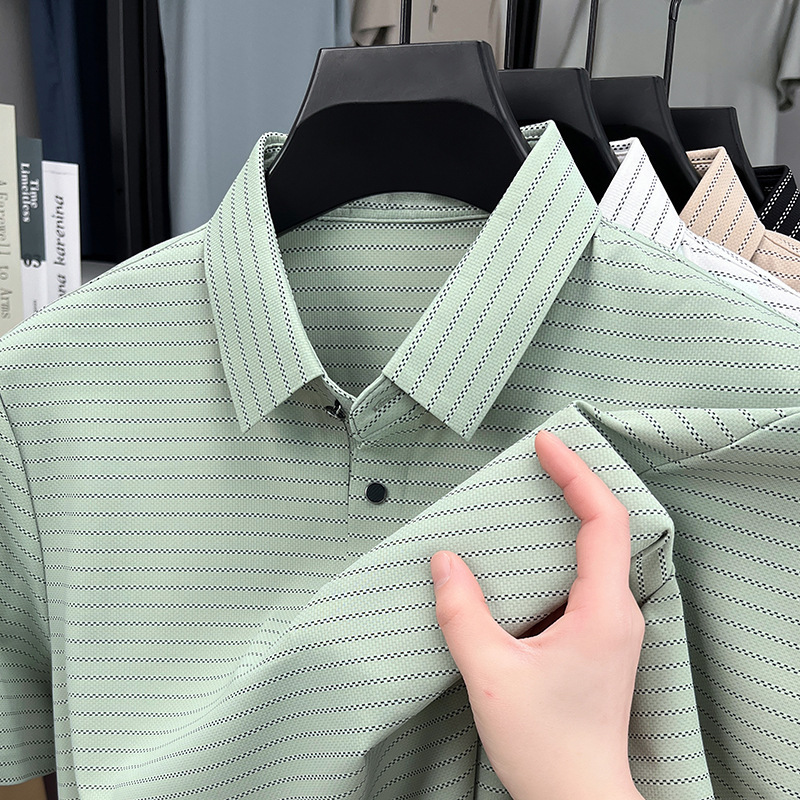Men's New Hoodie Summer Short-sleeve Polo Shirt T-shirt Fashionable Designer T-shirt Turn-down Collar Striped Thin Casual Base Shirt For Young And Middle-aged Men