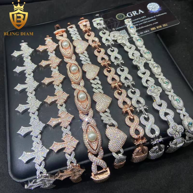 Various Designs Bangles Cuban Link Chains 925 Sterling Silver VVS Moissanite Bracelets Mens GRA - view 5