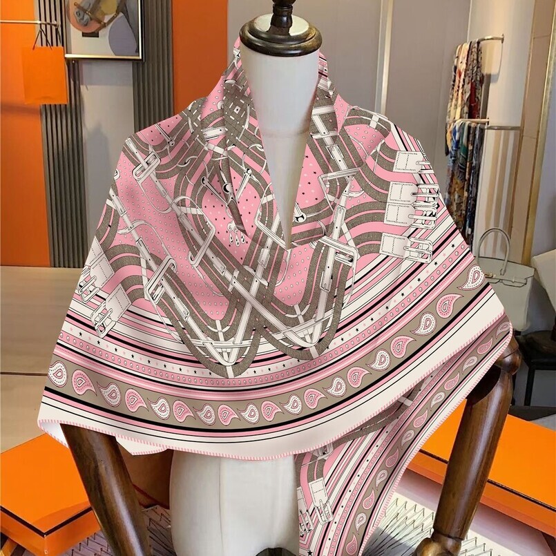 Red scarf 130cm square French vintage versatile women's high-end twill silk scarf, elegant accessory