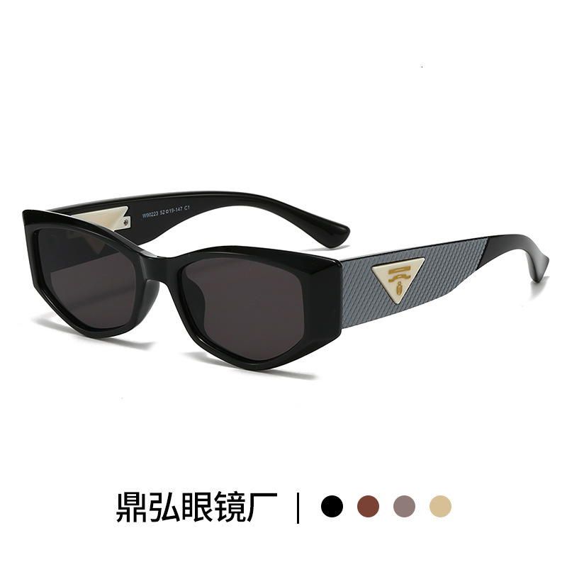 Luxury brands designer 2026 New Womens Cat-Eye Sunglasses Small Frame with Triangle Logo & Woven Temple UV400 Anti-UV European American Streetwear Sha
