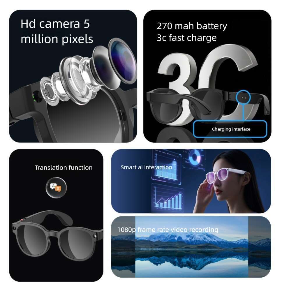 AIMB S AI Smart Glasses Multilingual Simultaneous Translation Voice Assistant Image Recognition Clear Audio HD Video Recording Daily Wear Eyeglasses C