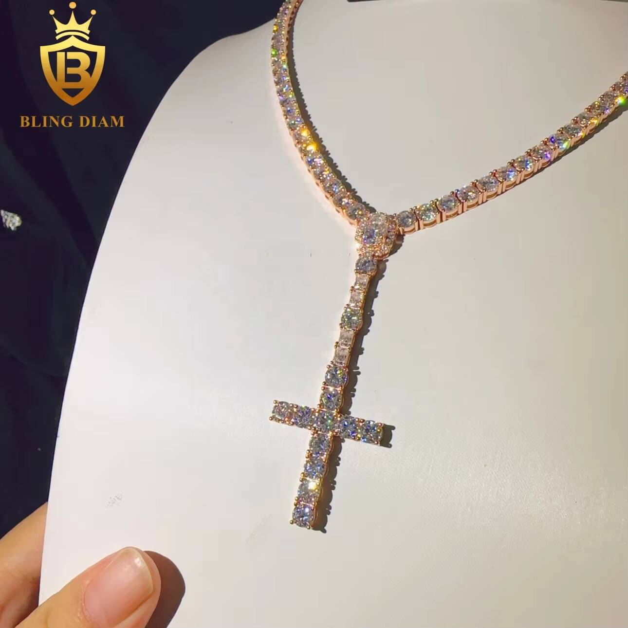 Pass Diamond Tester 925 Sterling Silver Hip Hop Jewelry Fashion VVS Moissanite Diamond Moissanite Tennis Chain Necklace - view 5