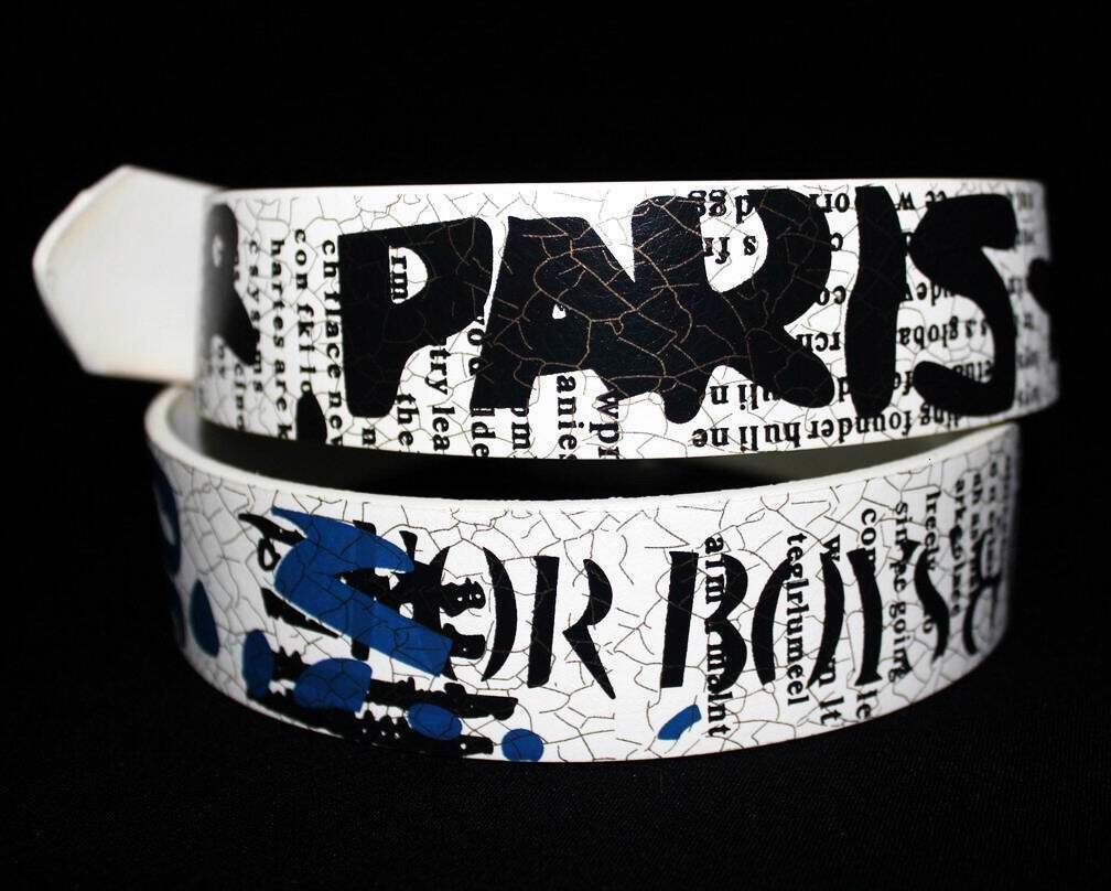 Versatile mens belt personalized casual leather Korean style trendy letter graffiti buckle punk retro blue 240401