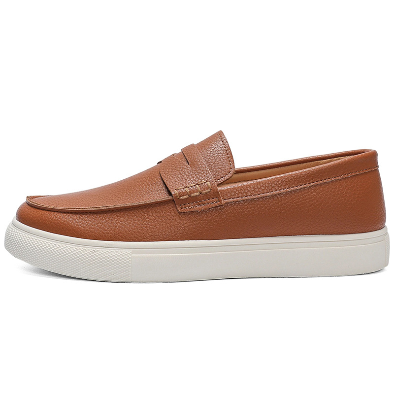 Free shipping designer shoes Le Fu shoes round toe men's bean shoes men's shoes one foot soft soled casual leather shoes Lightweight