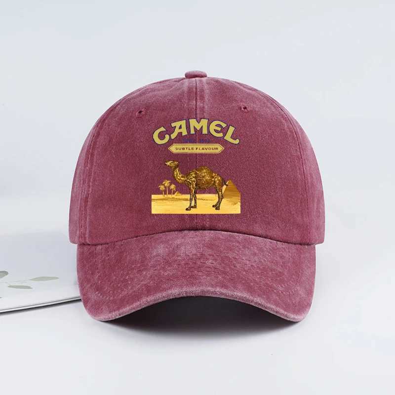 Vintage Camel Desert Scene Print Washed Baseball Cap - Adjustable Unisex Vintage Cap for Outdoor Hiking and Mountaineering C260515