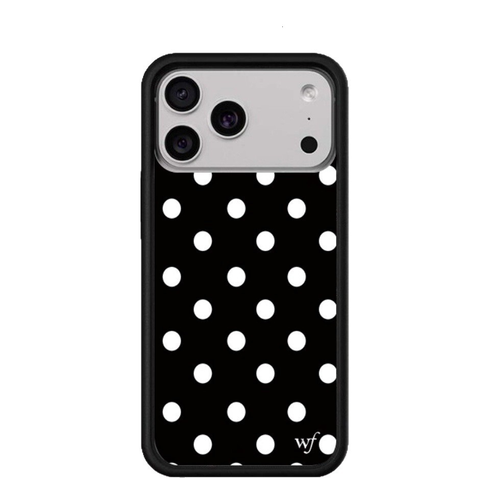WildFlow black polka dot phone case compatible with iPhone 17 Apple 16 Pro Max/15 Plus protective cover