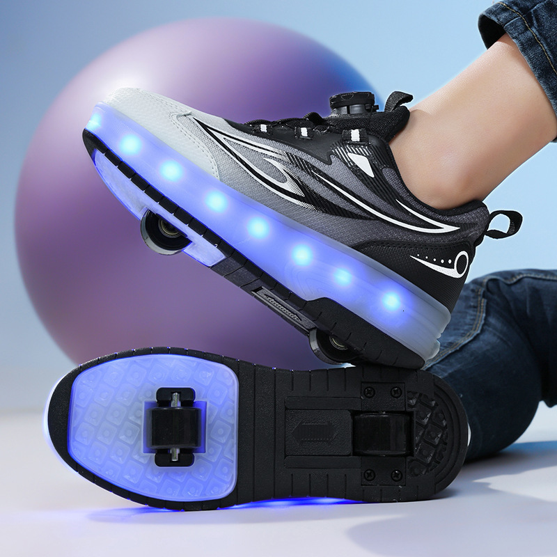 29-40 USB Charging Children Sneakers With 2 Wheels Girls Boys Led Shoes Kids Sneakers With Wheels Roller Skate Shoes SH190916