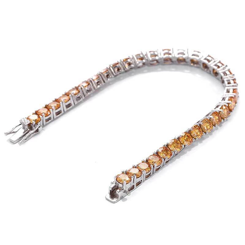 3mm 4mm 5mm 65mm 925 Sterling Silver Hiphop Champagne Moissanite Tennis Chain Bracelets - view 5