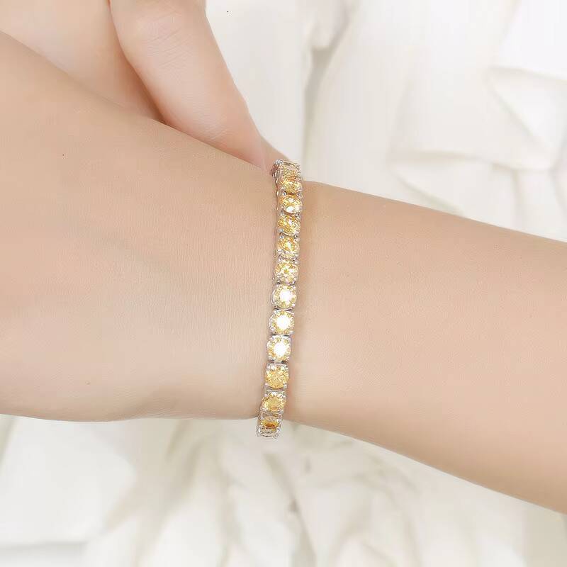 3mm 4mm 5mm 65mm 925 Sterling Silver Hiphop Champagne Moissanite Tennis Chain Bracelets - view 6