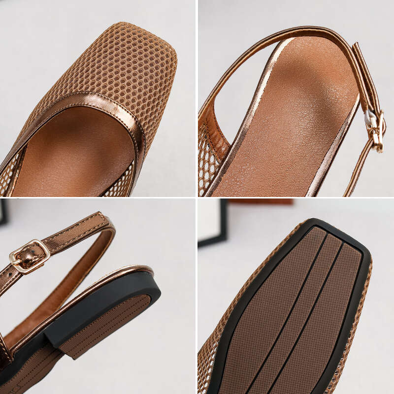 Mesh breathable square-toed mules, closed-toe sandals for outdoor wear, summer comfortable versatile shallow backless shoes, plus-size women's sh - view 3