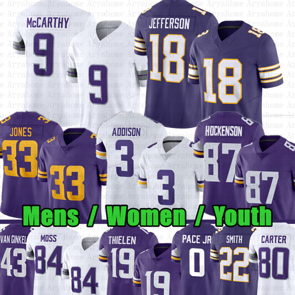 Kyler Murray JJ McCarthy Justin Jefferson Football Jersey Mason Aaron Jones TJ Hockenson Addison Andrew Van Ginkel Randy Moss Harrison Smith Thielen J