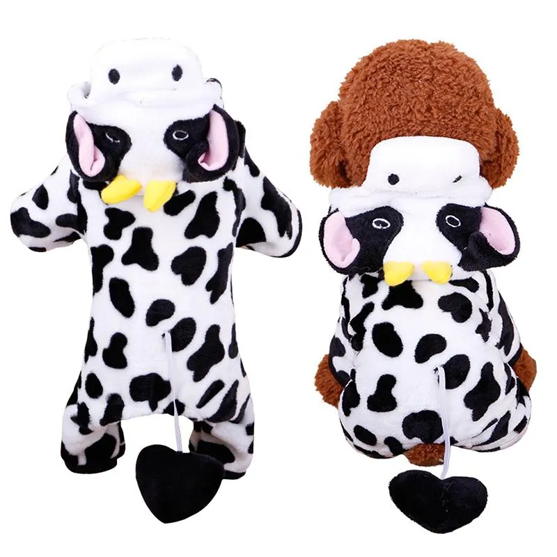 Halloween Festive Cow Pattern Outfit with Insulated Hooded Vest - Versatile Canine/Cat Wear HF34