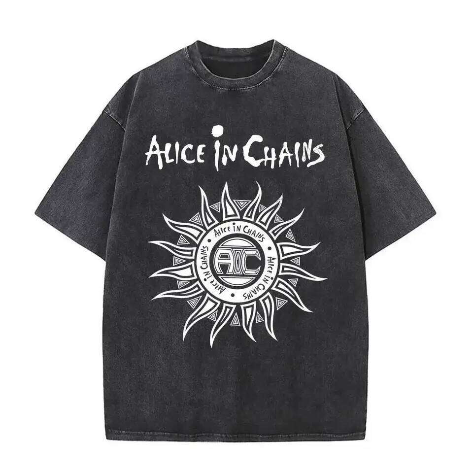New Top & Tees Mens T-Shirt Camisetas Rock Band Alice in Chains Dirt Washed Vintage Short Sleeved Round Neck Y2k Tshirt J260515