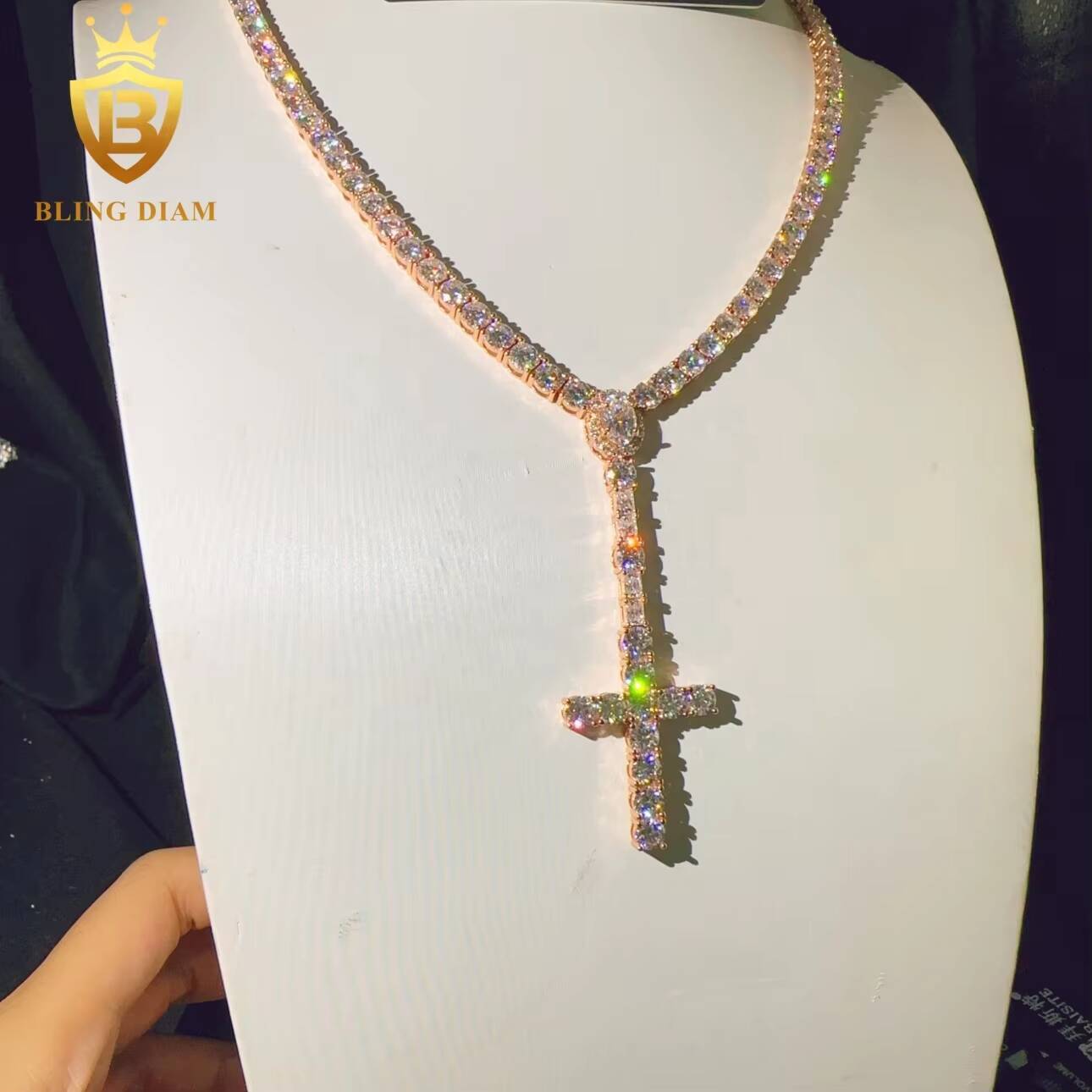 Pass Diamond Tester 925 Sterling Silver Hip Hop Jewelry Fashion VVS Moissanite Diamond Moissanite Tennis Chain Necklace - view 3