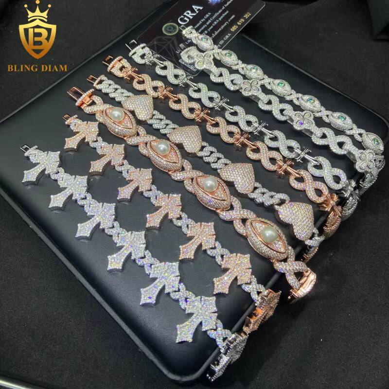 Various Designs Bangles Cuban Link Chains 925 Sterling Silver VVS Moissanite Bracelets Mens GRA - view 4