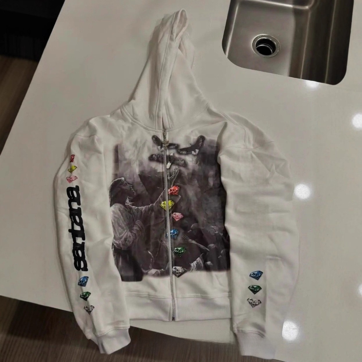 Designer American Style Hot Retro Harajuku Dark Hip Hop High Street Cartoon Print Zipper Hoodie Loose Sweatshirt