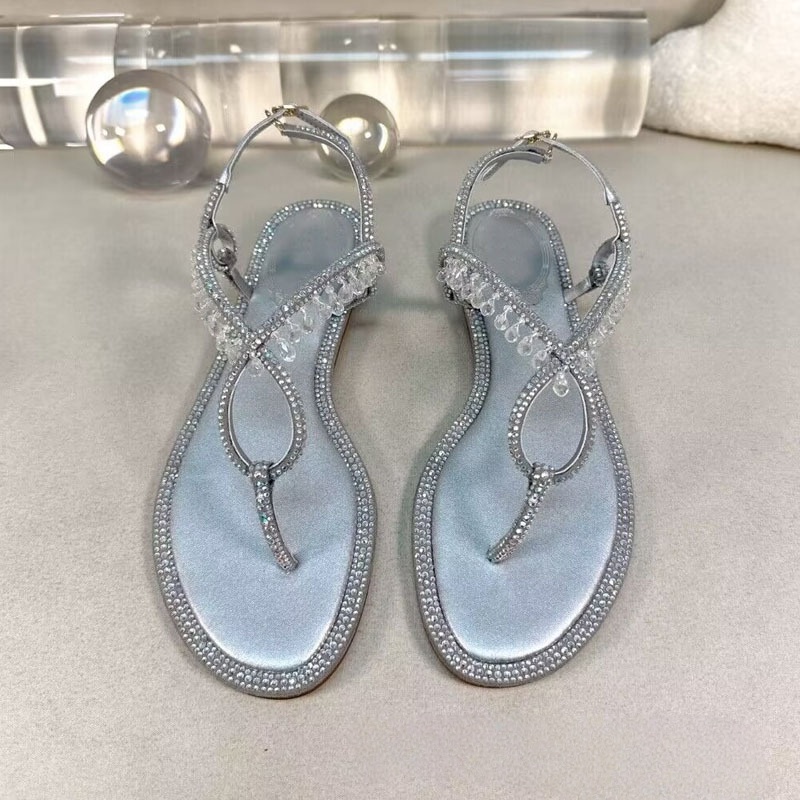 sandels beach sandals sandles for women designer sandale women sandal Diamond Sandals with Silk Hot Diamond Crystal Pendant Cross Buckle Fairy Style Pinch Toe Flat