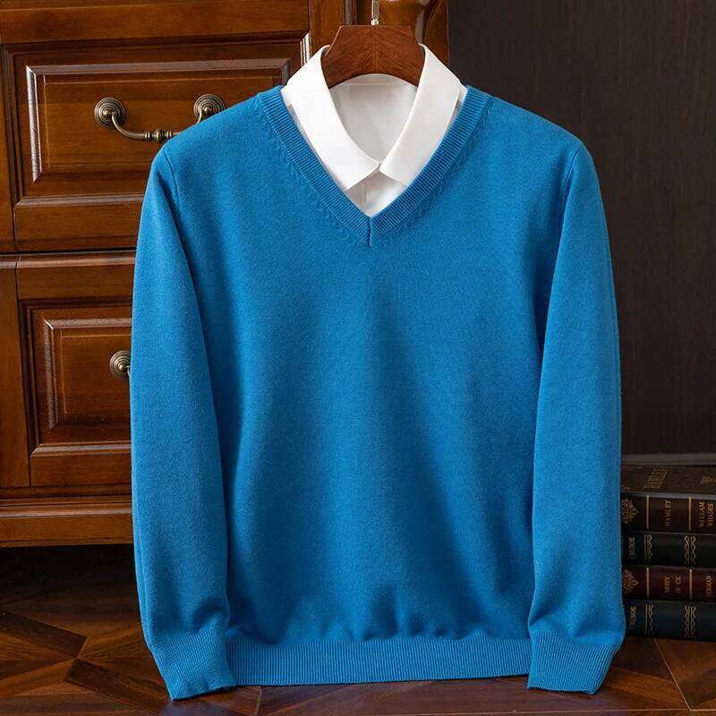 Autumn Winter Basic Merino Wool V-Neck Sweater Men's Designer Fashion Fashionable Casual Business Knitwear Cashmere Pullover Clothing Tops - view 5