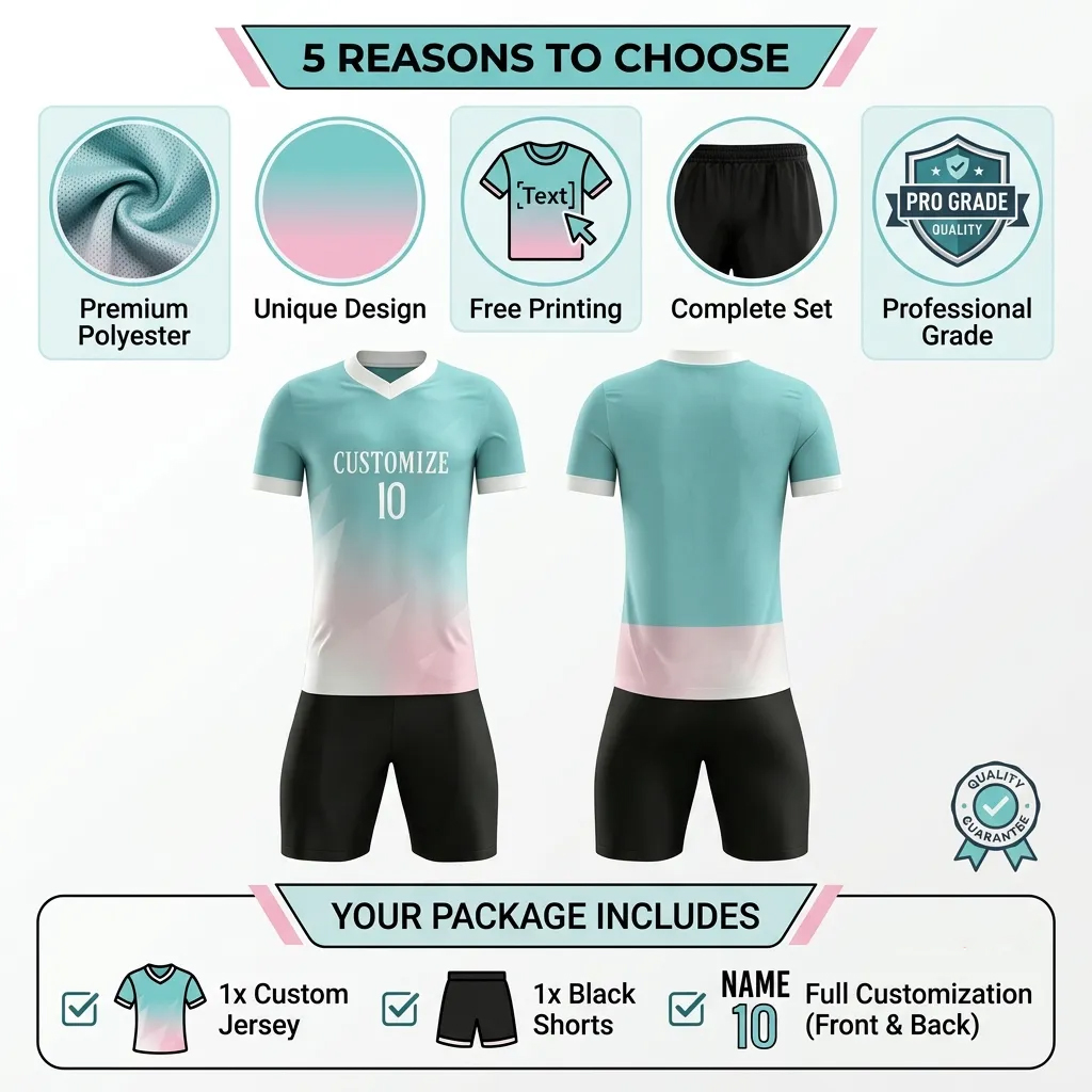 Custom Soccer Jersey Set Men Mint Green Pink Gradient Football Uniform with Shorts Personalized Name Number Quick Dry Team Kit - view 8