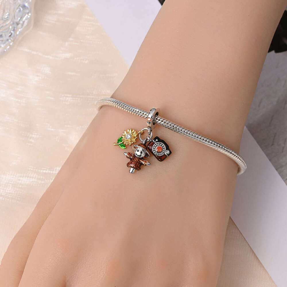 Autumn Maple Leaf Owl Squirrel Charm Beads DIY Jewelry Bracelet Accessories Copper Silver Plated New Export Model - view 5