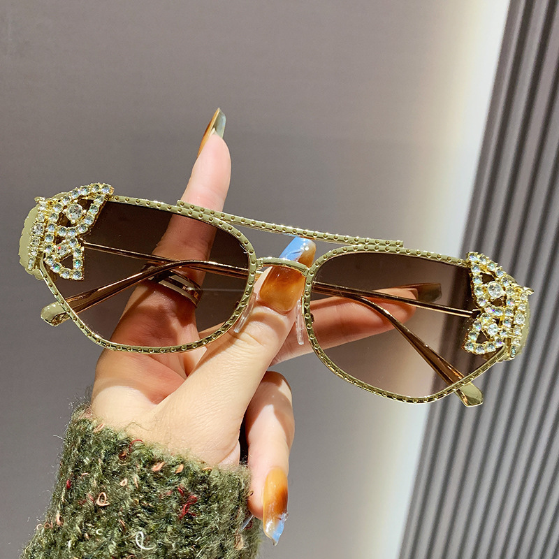 Luxury brands designer 2026 New Womens Trendy Double Bridge Sunglasses Butterfly Rhinestone Polygon Metal Frame UV400 Anti-UV Shades for Party Streetw