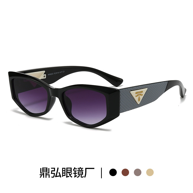 Luxury brands designer 2026 New Womens Cat-Eye Sunglasses Small Frame with Triangle Logo & Woven Temple UV400 Anti-UV European American Streetwear Sha