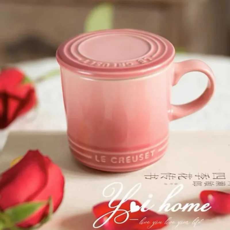 Le Creuset Style 12oz Orange Enamel Ceramic Mug with Lid for Coffee Tea Cocoa And Everyday UseJ260515
