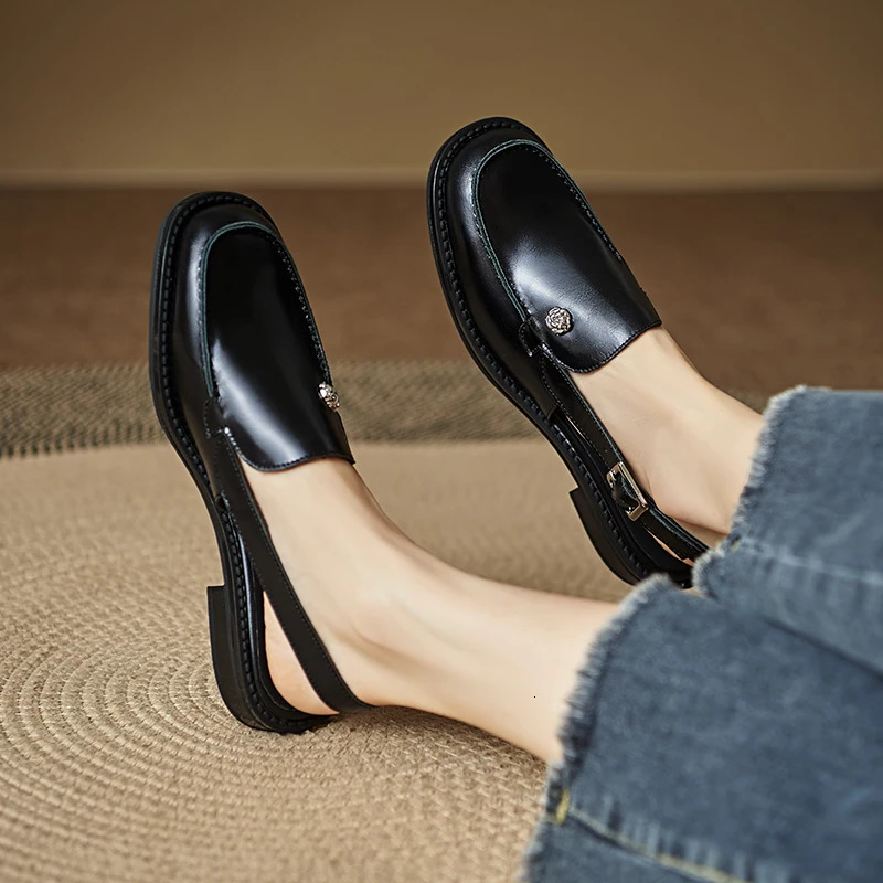 2026 Summer Women Cover Toe Sandals Genuine Leather Round Low Heels Fashion Retro Ladies Shoes Loafers 260514 - view 7