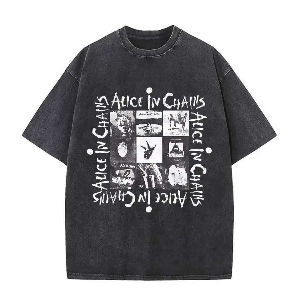 New Top & Tees Mens T-Shirt Camisetas Rock Band Alice in Chains Dirt Washed Vintage Short Sleeved Round Neck Y2k Tshirt J260515