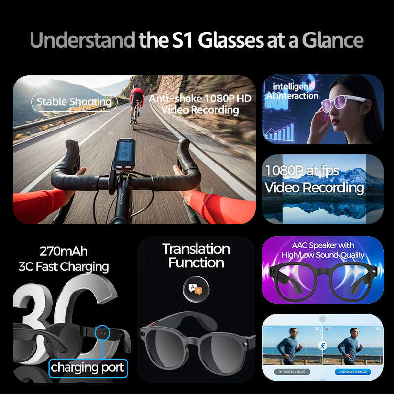 AIMB S AI Smart Glasses Multilingual Simultaneous Translation Voice Assistant Image Recognition Clear Audio HD Video Recording Daily Wear Eyeglasses C