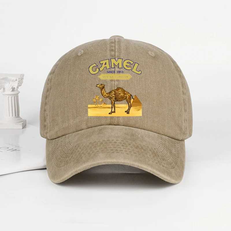 Vintage Camel Desert Scene Print Washed Baseball Cap - Adjustable Unisex Vintage Cap for Outdoor Hiking and Mountaineering C260515