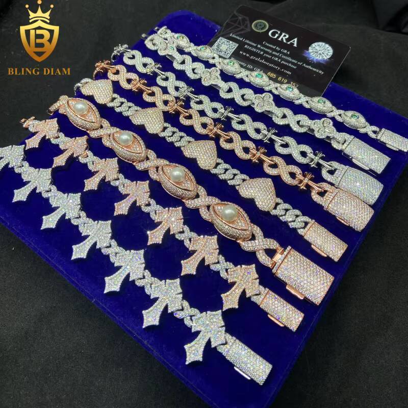 Various Designs Bangles Cuban Link Chains 925 Sterling Silver VVS Moissanite Bracelets Mens GRA - view 7