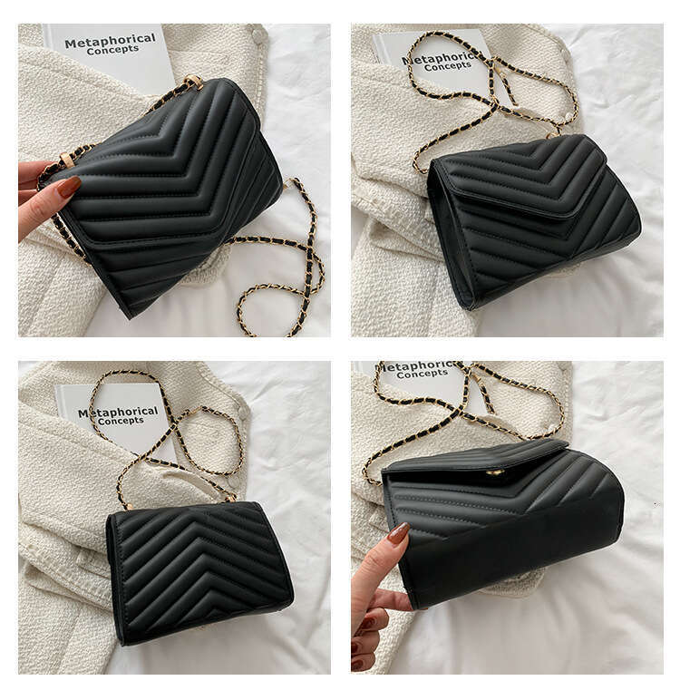 New chain for women, casual small square with textured stitching, Korean-style shoulder bag, fashionable and versatile women's bag