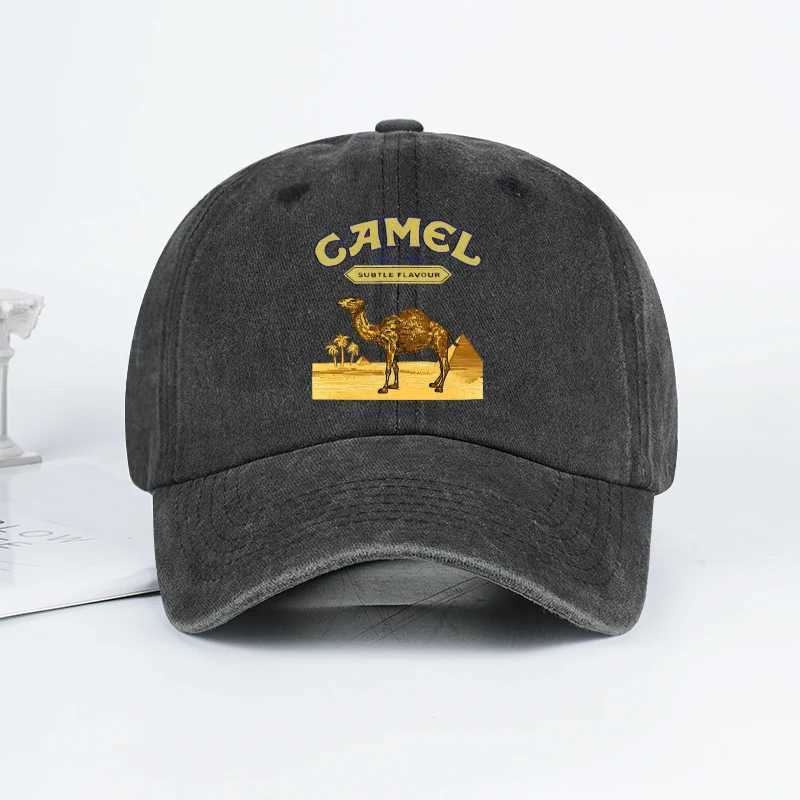 Vintage Camel Desert Scene Print Washed Baseball Cap - Adjustable Unisex Vintage Cap for Outdoor Hiking and Mountaineering C260515