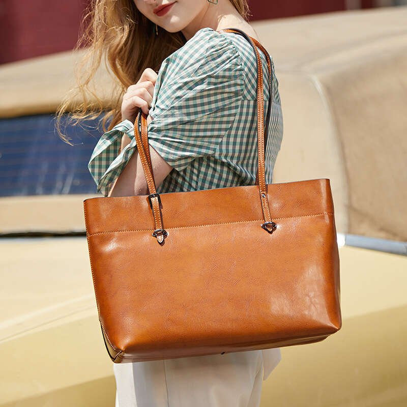 High End Niche Design Genuine Cowhide Shoulder Bag Large Capacity Women Fashion Tote Bag Daily Office Commuter Handbag SENYY