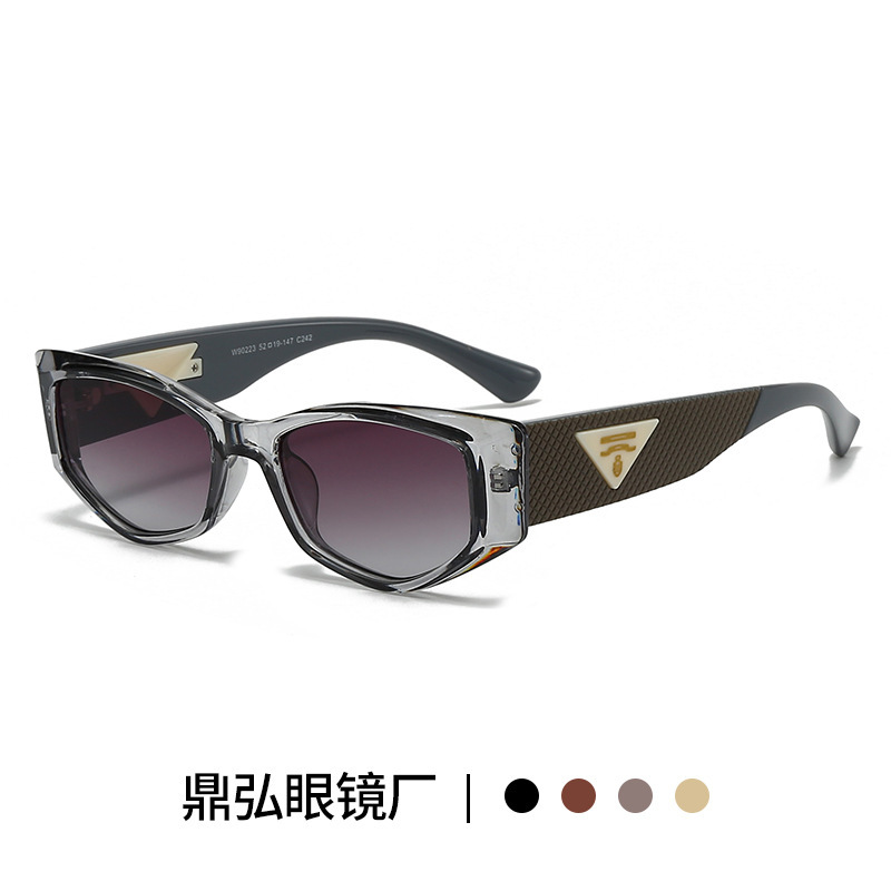 Luxury brands designer 2026 New Womens Cat-Eye Sunglasses Small Frame with Triangle Logo & Woven Temple UV400 Anti-UV European American Streetwear Sha