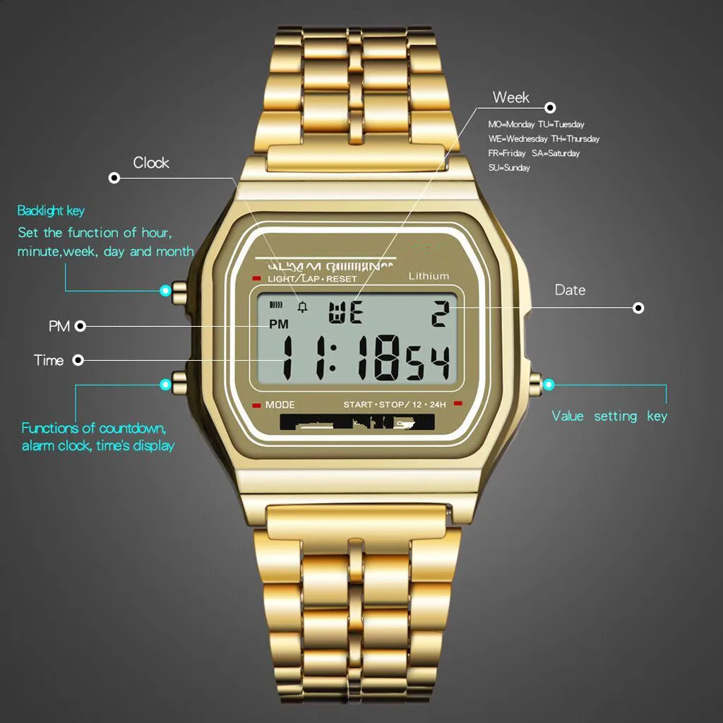 Steel strip LED electronic watch ultra-thin gold and silver cold light watch F91W steel strip original Su Feng fashion multifunc 260514