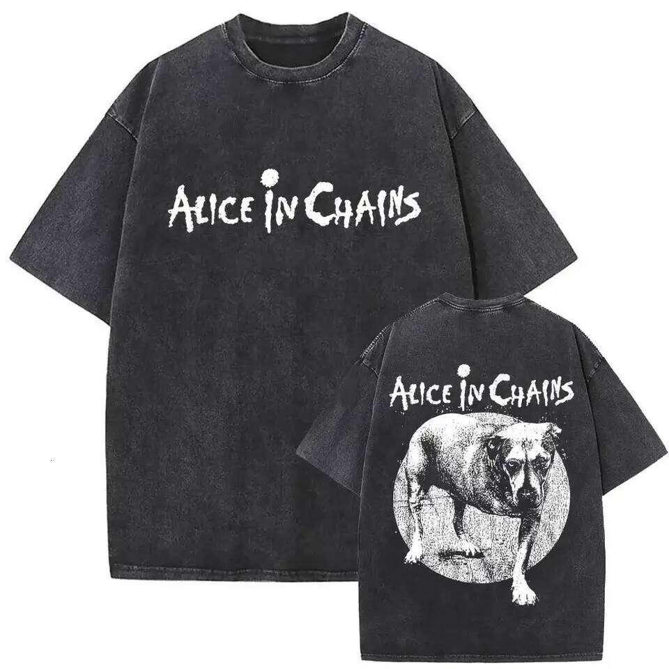 New Top & Tees Mens T-Shirt Camisetas Rock Band Alice in Chains Dirt Washed Vintage Short Sleeved Round Neck Y2k Tshirt J260515