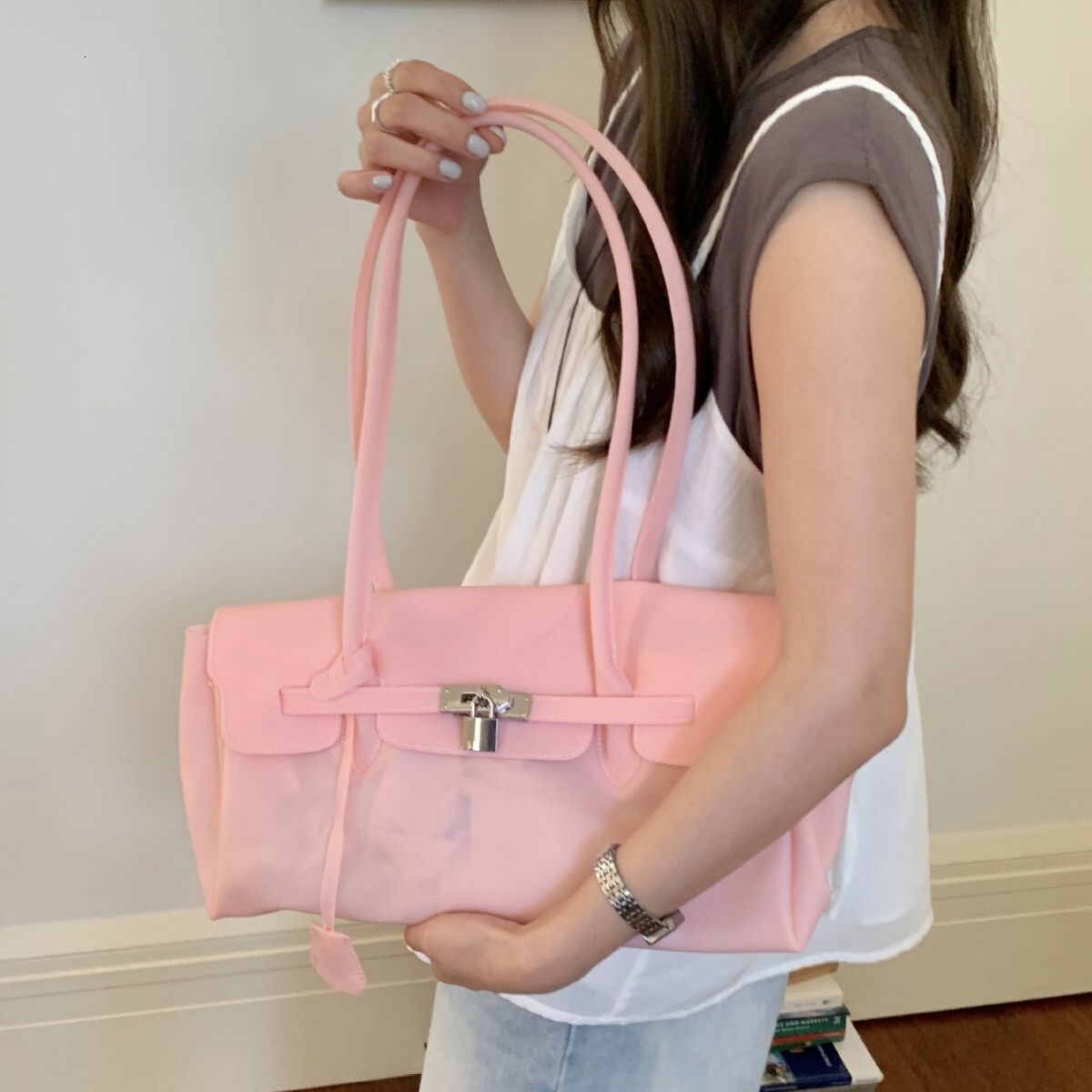 Korean-style Jelly FirKin platinum jelly PVC shoulder underarm bag KiiiKiii handbag