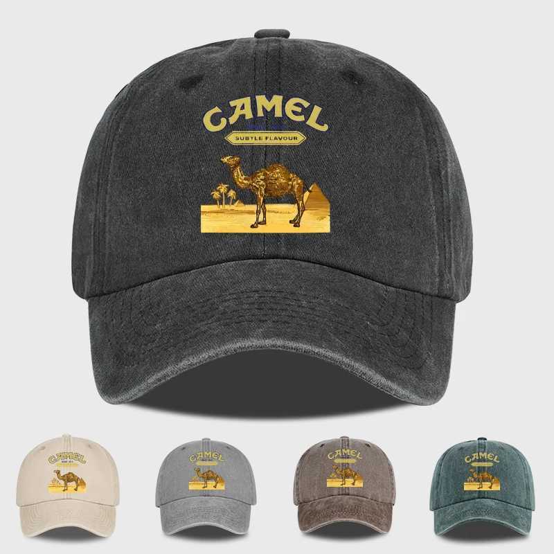 Vintage Camel Desert Scene Print Washed Baseball Cap - Adjustable Unisex Vintage Cap for Outdoor Hiking and Mountaineering C260515