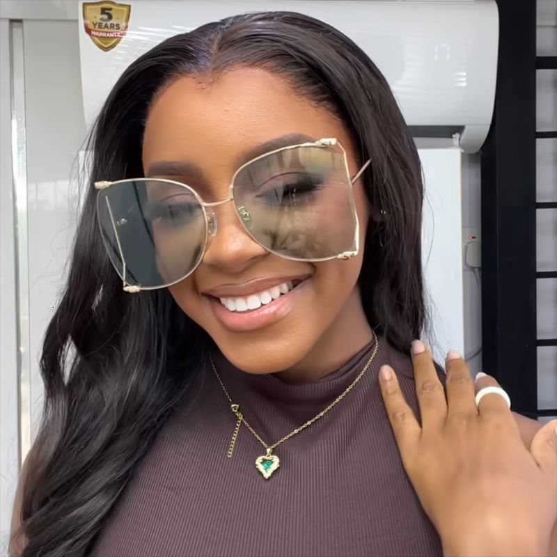 Luxury brands designer 2026 New Womens Oversized Metal Sunglasses Pink Lens UV400 Anti-UV Fashion Streetwear Shades for Daily & Outdoor