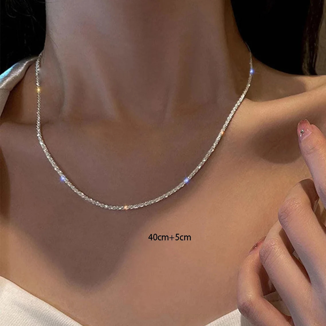 925 sterling silver Sparkling Necklace For Women Trendy Clavicle Chain Choker Girls Korean Wedding Party Jewelry Accessories 260514 - view 4