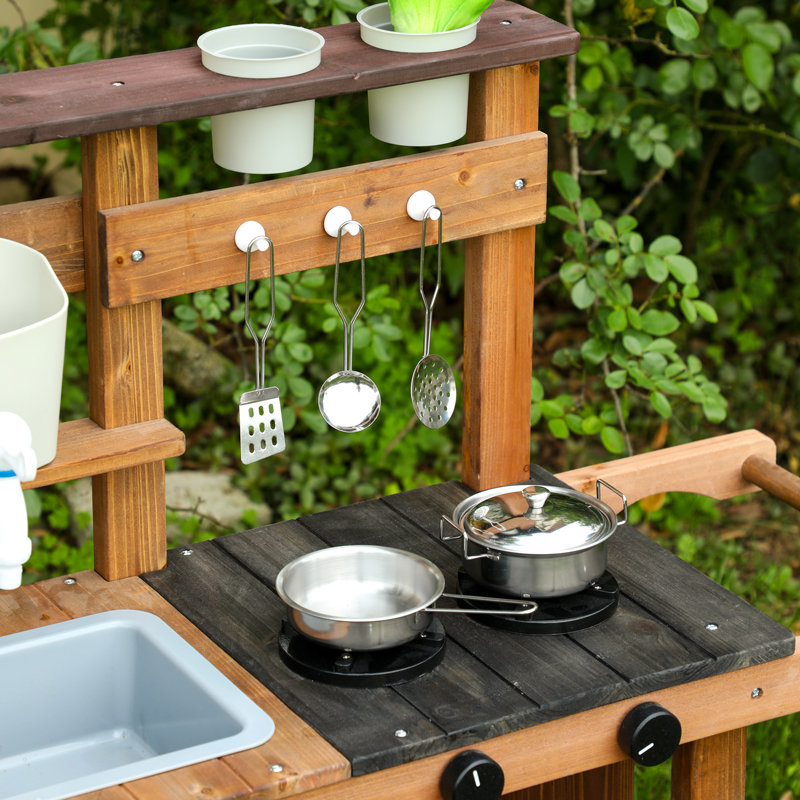 Wooden Kids Outdoor Mud Kitchen Playset (A/B Style) - Backyard Pretend Cooking Station with Sink & Accessories MSN24011