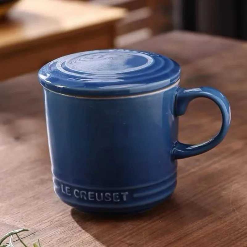 Le Creuset Style 12oz Orange Enamel Ceramic Mug with Lid for Coffee Tea Cocoa And Everyday UseJ260515