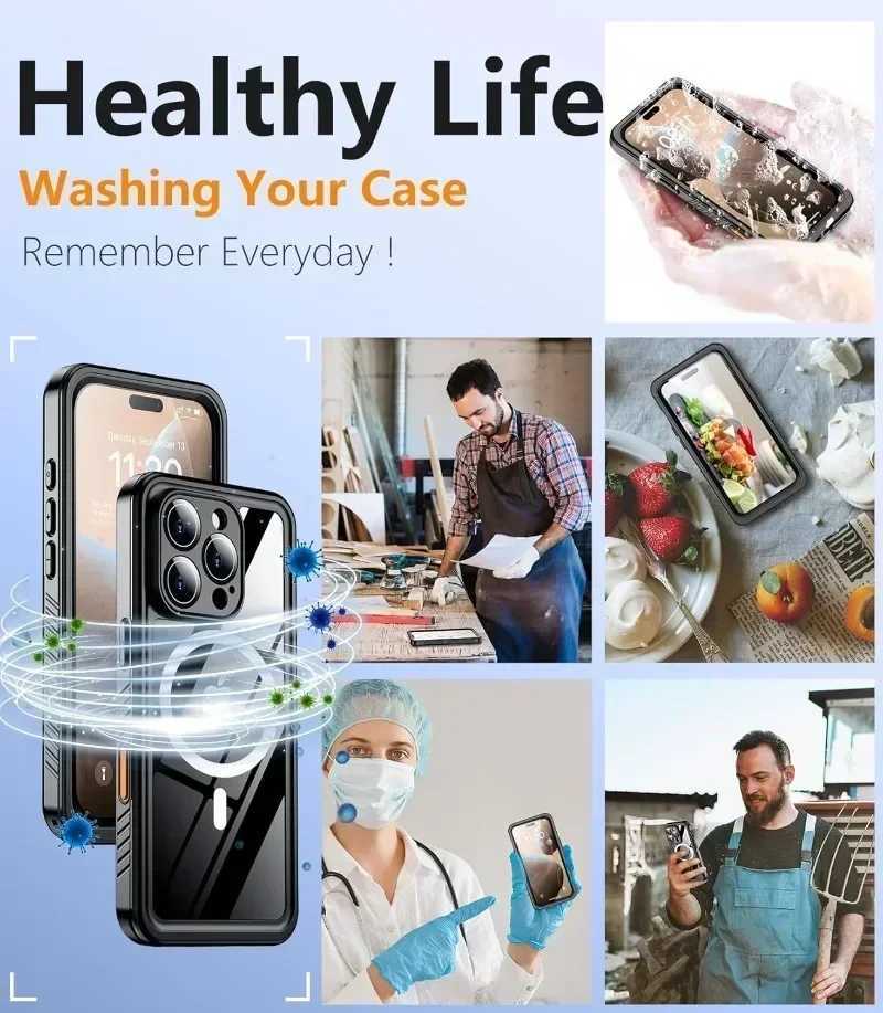 IP68 Waterproof Case For iPhone 17 16 15 Pro Max Plus Full Body Protective Cover Swim Underwater Diving Magnetic Fundas C260515