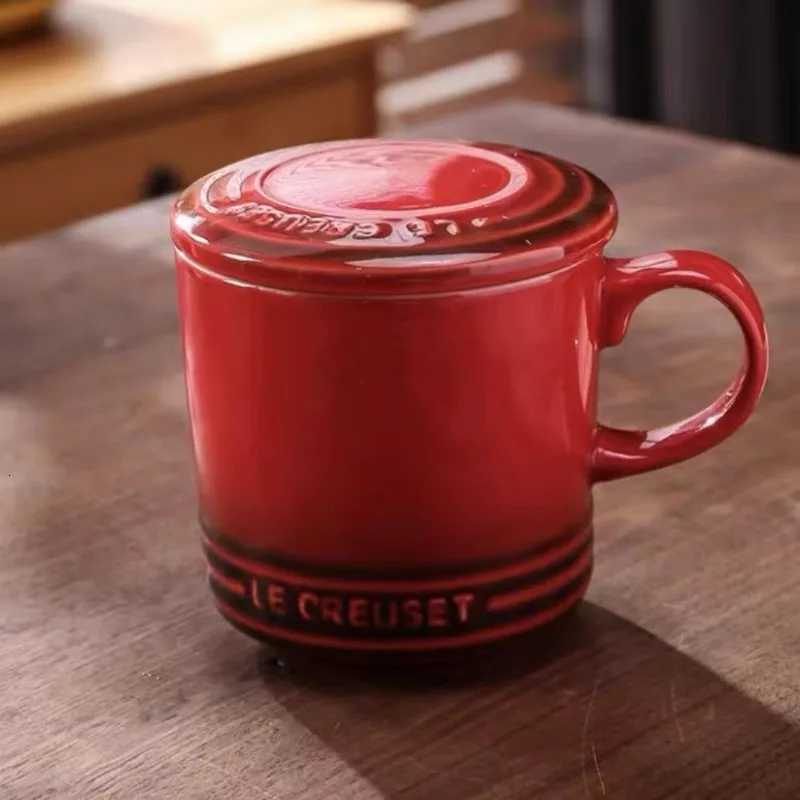 Le Creuset Style 12oz Orange Enamel Ceramic Mug with Lid for Coffee Tea Cocoa And Everyday UseJ260515